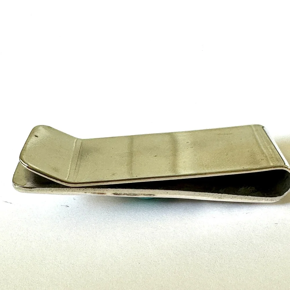 Navajo Turquoise Money Clip Sterling Mens Gift Handmade Skeets Shadowbox Stamped
